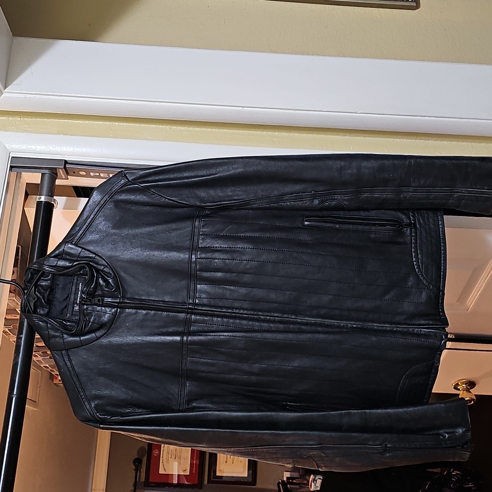 INC International Concepts mens racer 100% leather jacket medium